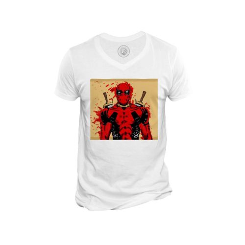 T-Shirt Homme Col V Deadpool Sang Dessin Comics Bd Epee Sabre