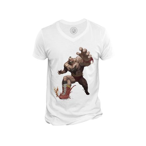 T-Shirt Homme Col V Street Fighter Zangief Retro Gaming Arcade