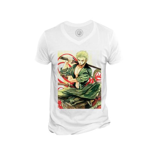 T-Shirt Homme Col V One Piece Zoro Katana Samourai Manga