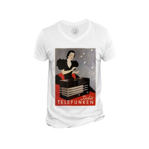 T-Shirt Homme Col V Radio Telefunken Art Deco Publicite Ancienne Vintage