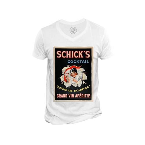 T-Shirt Homme Col V Shick's Cocktail Art Deco Affiche Publicitaire Ancienne Vintage