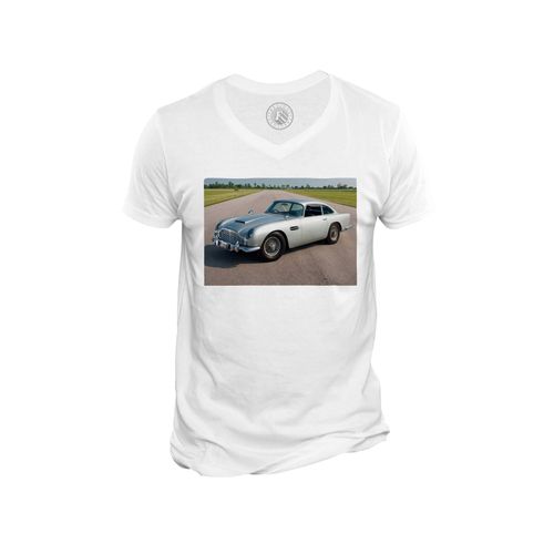 T-Shirt Homme Col V Voiture De Sport Ancienne James Bond Classique