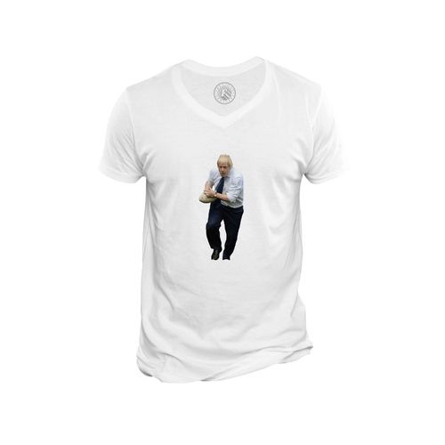T-Shirt Homme Col V Boris Johnson Rugby Premier Ministre Humour Angleterre