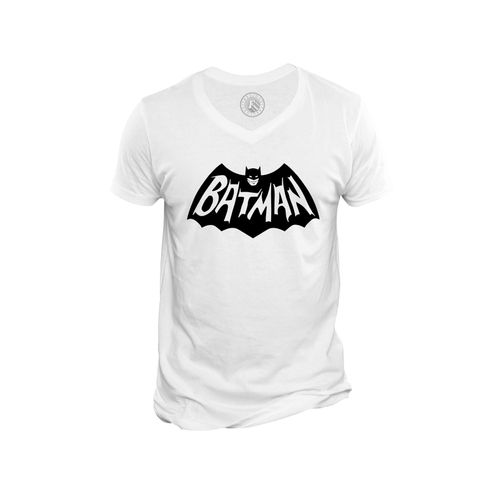 T-Shirt Homme Col V Batman Logo Vintage Comics Anime Chauve Souris Super Hero