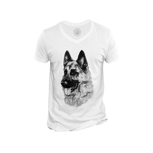 T-Shirt Homme Col V Berger Allemand Gros Chien Art Encre Noir Et Blanc Mignon