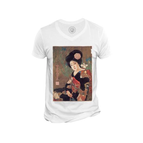 T-Shirt Homme Col V Affiche Publicitaire Japonaise Vintage / Sakura Beer 1912