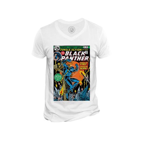 T-Shirt Homme Col V Black Panther Marvel Couverture Bd Comics Super Hero Vintage
