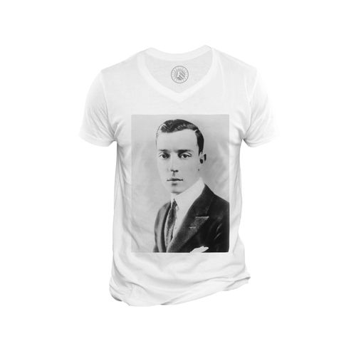 T-Shirt Homme Col V Buster Keaton Acteur Hollywood Retro Portrait Vintage