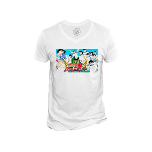 T-Shirt Homme Col V Olive Et Tom Captain Tsubasa Manga Cartoon Japon Football