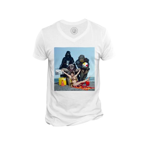 T-Shirt Homme Col V Carrie Fisher Bikini Plage Dark Vador Star Wars Cinema