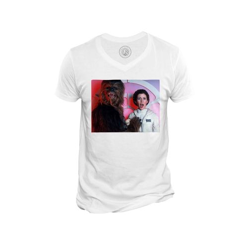 T-Shirt Homme Col V Carrie Fisher Chewbacca Star Wars Photo Vintage