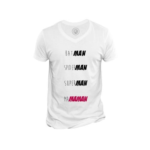 T-Shirt Homme Col V Batman Superman Spiderman Ma Maman Humour Super Mere
