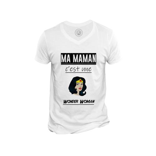 T-Shirt Homme Col V Ma Maman C'est Une Wonder Woman Mere Super Hero