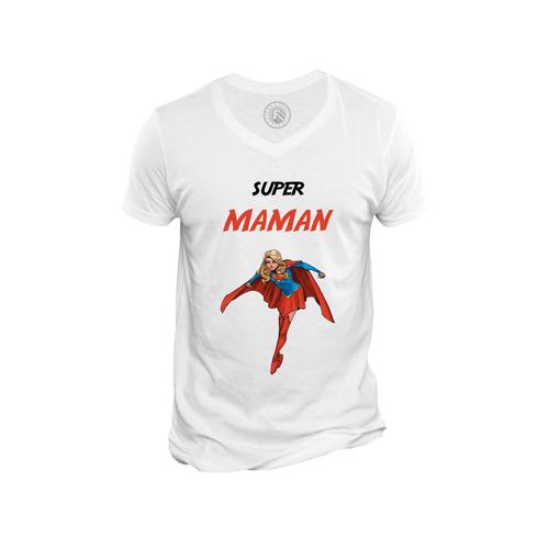 T-Shirt Homme Col V Super Maman Super Woman Wonder Woman Super Hero