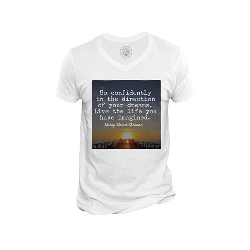 T-Shirt Homme Col V Henry D. Thoreau Go Confidently Citation Inspirante Motivation