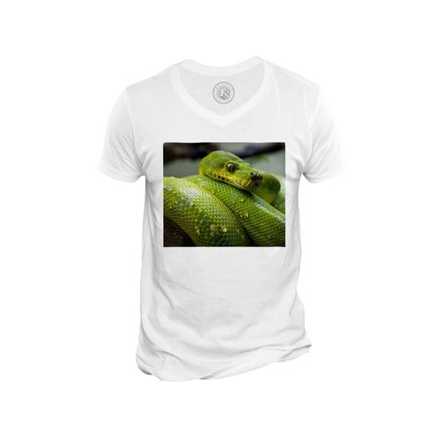 T-Shirt Homme Col V Python Vert Sublime Serpent Photo Nature Sauvage Reptile