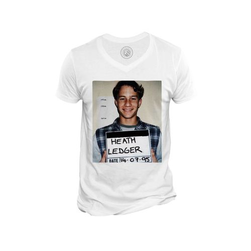 T-Shirt Homme Col V Heath Ledger Acteur Australien Joker Cinema Mugshot