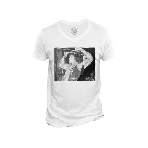 T-Shirt Homme Col V Jimi Hendrix Live Concert 70's Guitare Vintage
