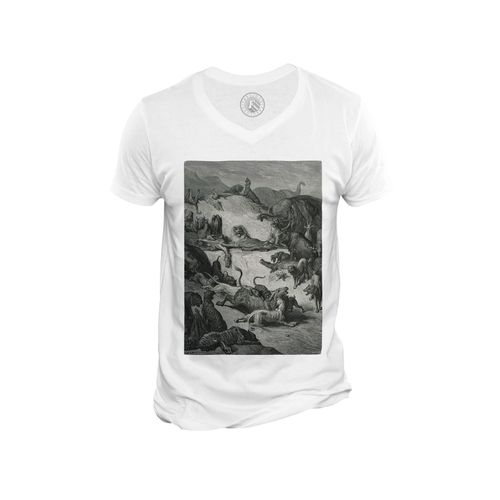 T-Shirt Homme Col V Les Animaux Malades Et La Peste Fable Lafontaine Gustave Dore Gravure