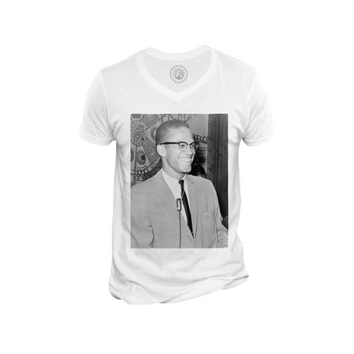 T-Shirt Homme Col V Malcolm X Activiste Droits De L'homme Portrait Vintage
