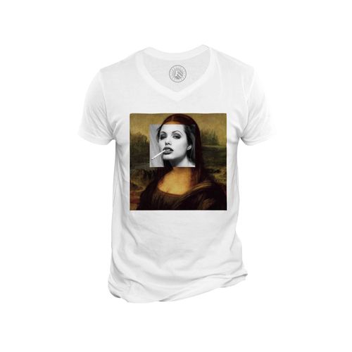 T-Shirt Homme Col V Mona Lisa Angelina Jolie Peinture Montage