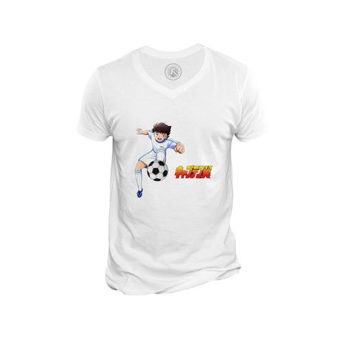 T-Shirt Homme Col V Olive Et Tom Captain Tsubasa Manga Cartoon Nouveau Football