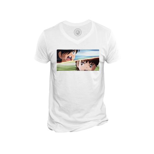 T-Shirt Homme Col V Olive Et Tom Captain Tsubasa Manga Cartoon Japon Foot