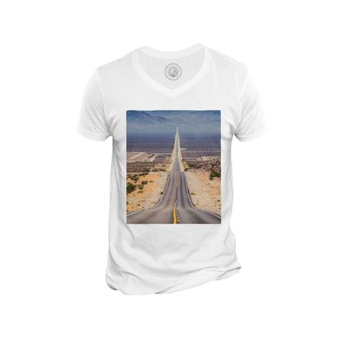 T-Shirt Homme Col V Route 66 Etats Unis Bikers Mythique Desert