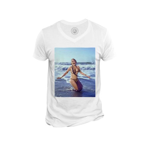 T-Shirt Homme Col V Carrie Fisher Bikini Sexy Plage Star Wars Photo Vintage