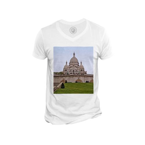 T-Shirt Homme Col V Basilique Sacre Coeur Paris Monument Architecture Eglise France