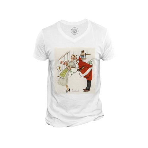 T-Shirt Homme Col V Pere Noel & Maman Noel Peinture Norman Rockwell