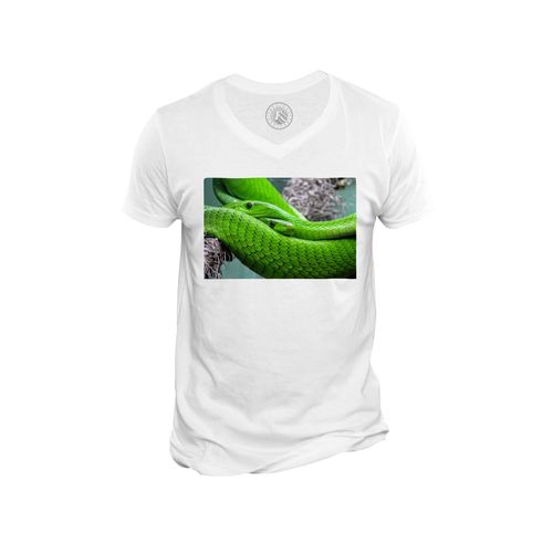T-Shirt Homme Col V Couple Python Vert Superbe Reptiles Animaux Sauvages Nature