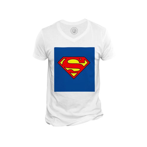 T-Shirt Homme Col V Superman Logo Bleu Comics Anime Super Hero Bande Dessinee