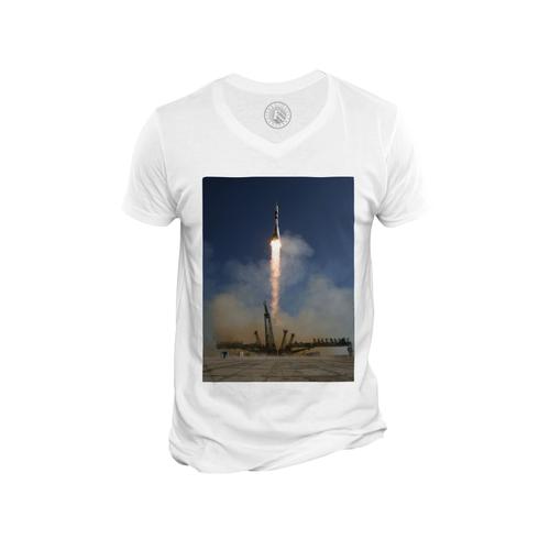 T-Shirt Homme Col V Soyuz Decollage Fusee Russe Navette Spatiale Espace