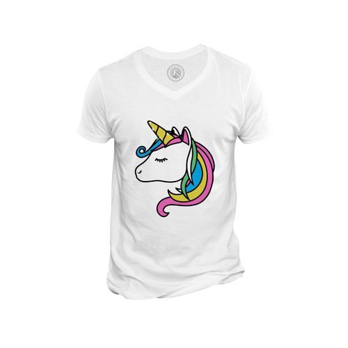 T-Shirt Homme Col V Licorne Serein Mignon Dessin Kawai Illustration Enfant