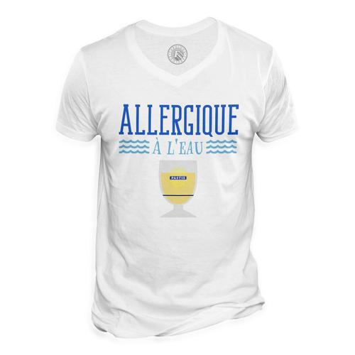 T-Shirt Homme Col V Pastis Allergique À L'eau Soirée Apéro Fête