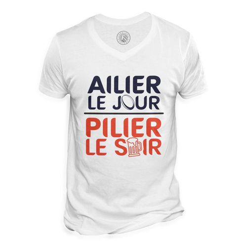 T-Shirt Homme Col V Ailier Le Jour Pilier Le Soir Sport Rugby Apéro Bar