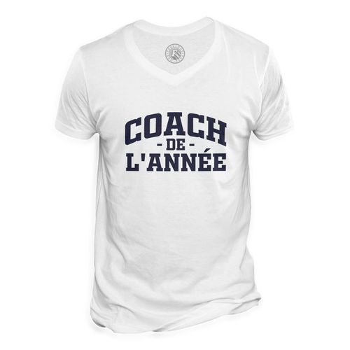 T-Shirt Homme Col V Coach De L'année Sport Foot Basket Rugby Handball