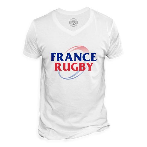 T-Shirt Homme Col V France Rugby Sport Xv Ballon Team
