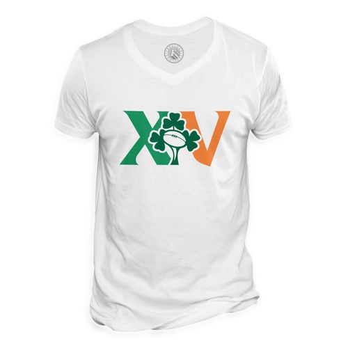 T-Shirt Homme Col V Xv Irlande Rugby Sport Ballon Equipe