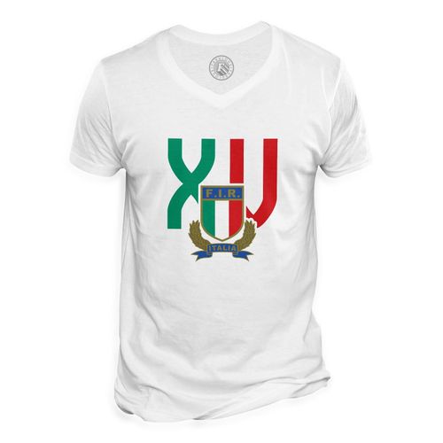T-Shirt Homme Col V Xv Italie Rugby Sport Ballon Equipe