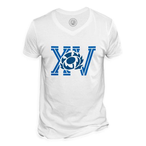 T-Shirt Homme Col V Xv Ecosse Rugby Sport Ballon Equipe