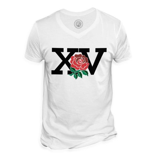 T-Shirt Homme Col V Xv Angleterre Rugby Sport Ballon Equipe