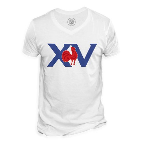 T-Shirt Homme Col V Xv France Rugby Sport Ballon Equipe