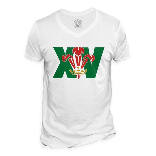 T-Shirt Homme Col V Xv Pays De Galles Rugby Sport Ballon Equipe