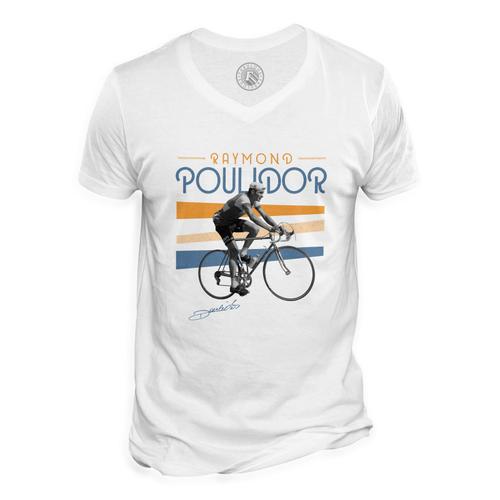 T-Shirt Homme Col V Raymond Poulidor Vintage Vélo France Cyclisme Tour