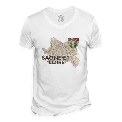 T-Shirt Homme Col V Saone Et Loire 71 Departement Macon Carte Ancienne