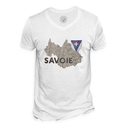 T-Shirt Homme Col V Savoie 73 Departement Chambery Carte Ancienne Alpes
