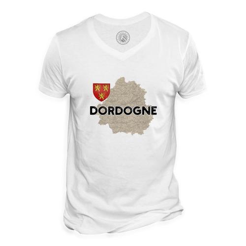 T-Shirt Homme Col V Dordogne 24 Département Périgueux Carte Ancienne Rare