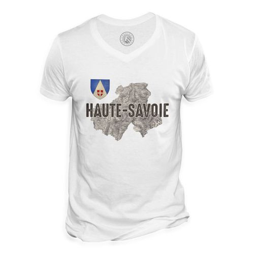 T-Shirt Homme Col V Haute Savoie 74 Département Carte Ancienne Alpes Ski